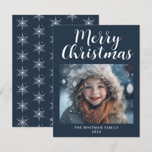 Merry Christmas Snow Photo Modern Holiday Card