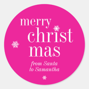 Merry Christmas Snow pink Classic Round Sticker