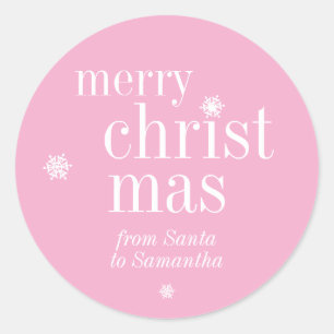 Merry Christmas Snow pink pastel Classic Round Sticker
