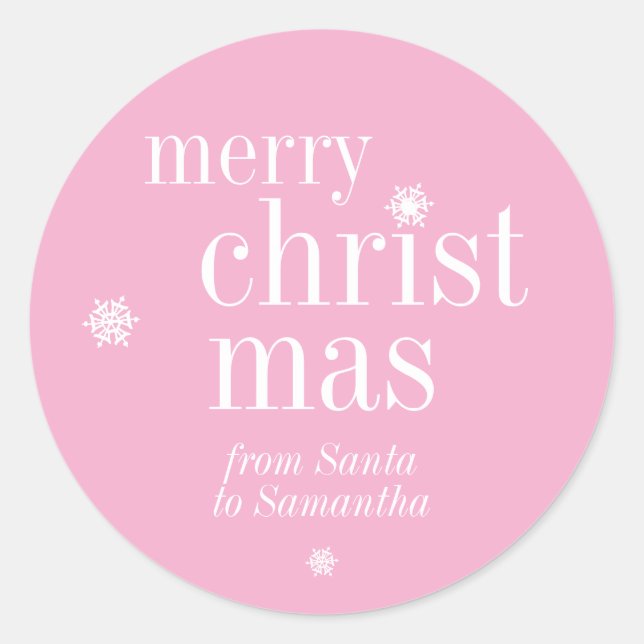 Merry Christmas Snow pink pastel Classic Round Sticker (Front)