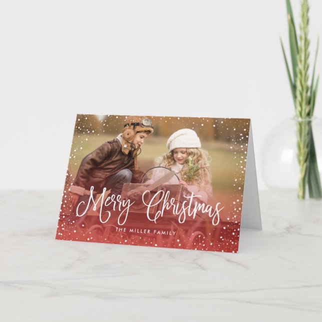 Merry Christmas Snow Red Holiday Card (Front)