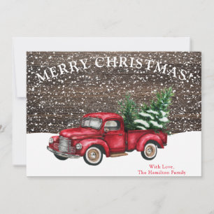 Merry Christmas Snow Rustic Vintage Red Truck Holiday Card