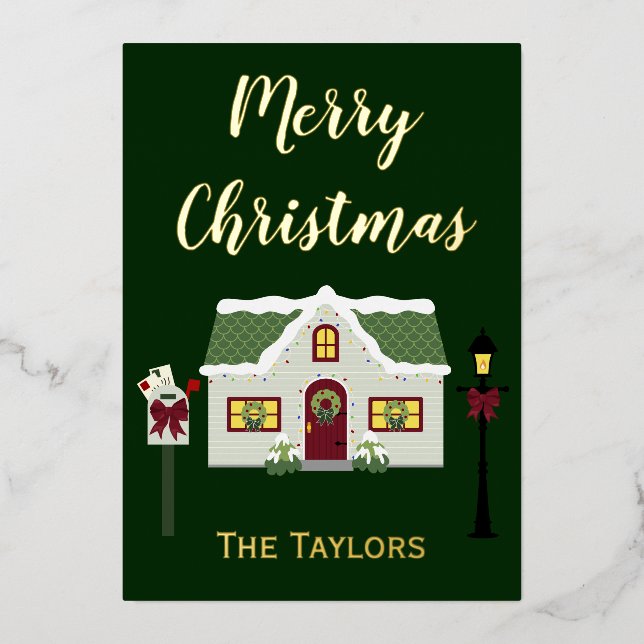 Merry Christmas Snow Theme Foil Holiday Card (Front)