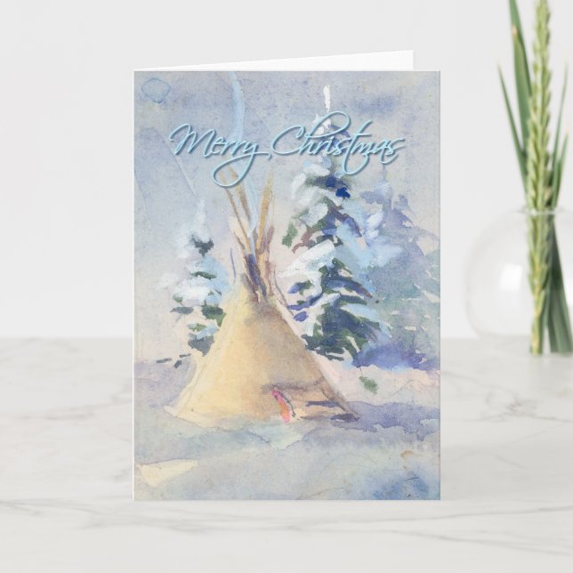 MERRY CHRISTMAS SNOW TIPI by SHARON SHARPE Holiday Card (Front)