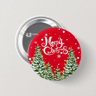Merry Christmas Snow Trees Christmas Button
