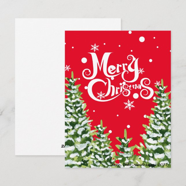 Merry Christmas Snow Trees Christmas Holiday Card (Front/Back)