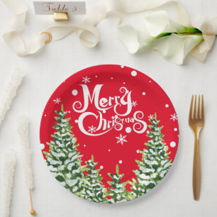 Merry Christmas Snow Trees Christmas Paper Plate