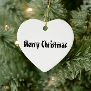 "Merry Christmas" - snow white black letters - Ceramic Tree Decoration