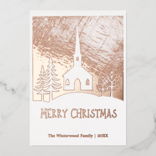 Merry Christmas Snow Winter Church Personalised Foil Holiday Card