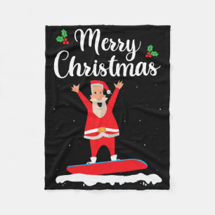 Merry Christmas Snowboarding Santa Claus Boarder E Fleece Blanket