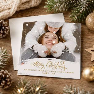 Merry Christmas Snowfall Overlay Photo Script Holiday Card