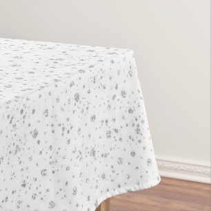 Merry Christmas Snowfall Pattern on White Holiday Tablecloth
