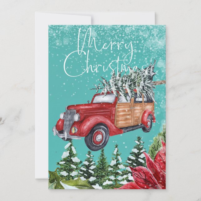 Merry Christmas Snowfall Trees Greeting Card (Front)