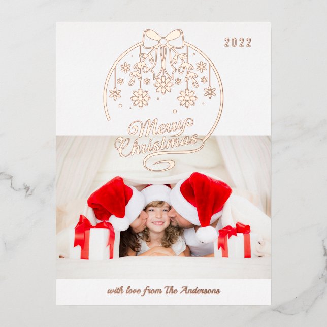 Merry Christmas Snowflake 1 Photo Modern Winter Foil Holiday Postcard (Front)