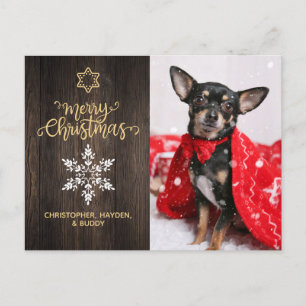 Merry Christmas Snowflake and Wood Dog Photo Postcard