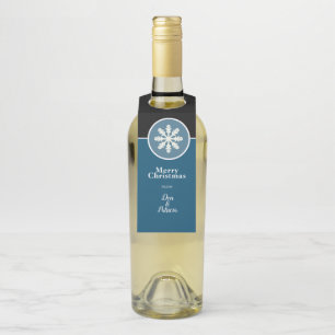 Merry Christmas Snowflake Blue & Black Bottle Tag