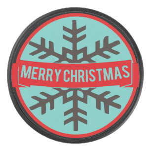 Merry Christmas, Snowflake Christmas Hockey Puck