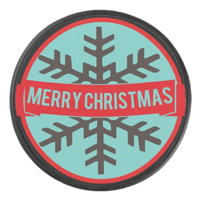 Merry Christmas, Snowflake Christmas Hockey Puck (Front)