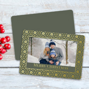 Merry Christmas Snowflake Elegant Green 1 Photo Foil Holiday Card