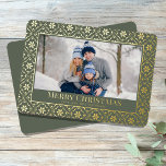 Merry Christmas Snowflake Elegant Green 1 Photo  Foil Holiday Card<br><div class="desc">elegant real gold foil style for holidays and Christmas. This simple Holiday Christmas Photo Card features a full bleed with a white border. A trendy and Modern rustic Merry Christmas greeting on the front side fits 1 Photo. This design features a Christmas holiday green snowflake winter, family photo 1 one...</div>