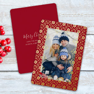 Merry Christmas Snowflake Elegant Red 1 Photo Foil Holiday Card