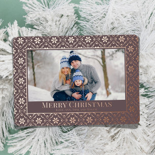 Merry Christmas Snowflake Elegant Rose Gold Photo  Foil Holiday Card