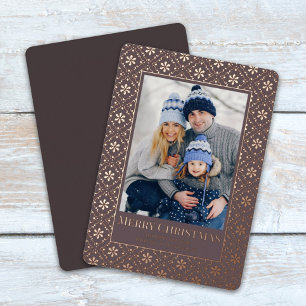 Merry Christmas Snowflake Elegant Rose Gold Photo  Foil Holiday Card