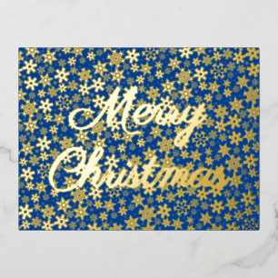 Merry Christmas snowflake elegant script navy blue Foil Holiday Postcard