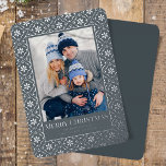 Merry Christmas Snowflake Elegant Silver 1 Photo Foil Holiday Card<br><div class="desc">elegant real silver foil style for holidays and Christmas. This simple Holiday Christmas Photo Card features a full bleed with a white border. A trendy and Modern rustic Merry Christmas greeting on the front side fits 1 Photo. This design features a Christmas holiday silver snowflake winter, family photo 1 one...</div>