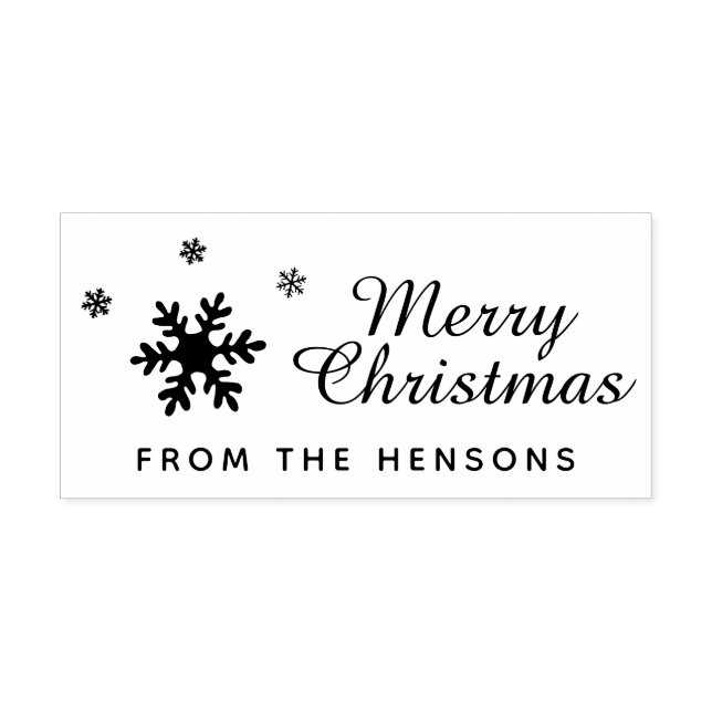 Merry Christmas Snowflake Family Name Holiday Rubber Stamp (Imprint)