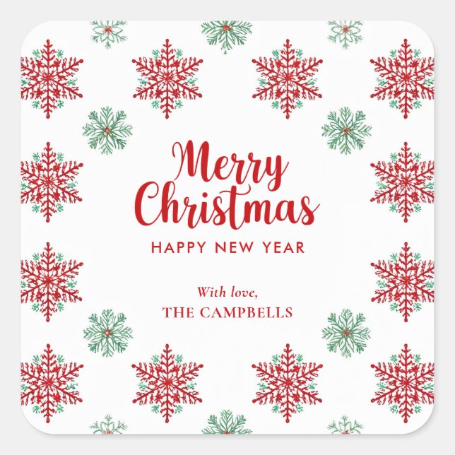 Merry Christmas Snowflake, Holiday Gift Sticker (Front)