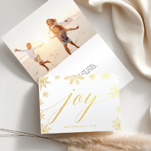 Merry Christmas Snowflake   Holiday Photo Gold Foil Card