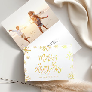 Merry Christmas Snowflake Holiday Photo Gold Foil Card