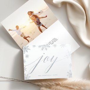 Merry Christmas Snowflake   Holiday Photo Silver Foil Card