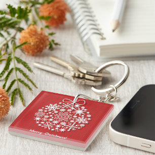 Merry Christmas Snowflake Keychain