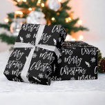 Merry Christmas snowflake mistletoe black pattern Wrapping Paper<br><div class="desc">Merry Christmas script typography snowflake mistletoe black pattern,  all the colours are editable, </div>