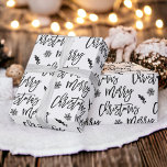 Merry Christmas snowflake mistletoe black white Wrapping Paper<br><div class="desc">Merry Christmas script typography snowflake mistletoe black on white pattern,  all the colours are editable, </div>