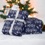 Merry Christmas snowflake mistletoe blue pattern Wrapping Paper<br><div class="desc">Merry Christmas script typography snowflake mistletoe navy blue pattern,  all the colours are editable, </div>