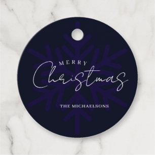 Merry Christmas Snowflake Navy Blue Favour Tags