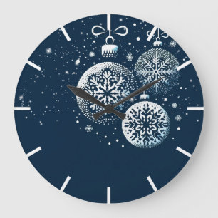 Merry Christmas Snowflake Ornaments Large Clock