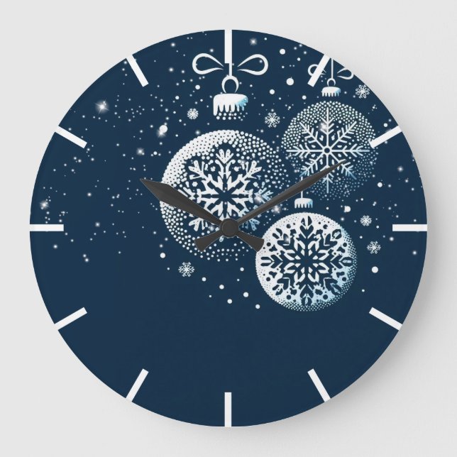 Merry Christmas Snowflake Ornaments Large Clock (Front)