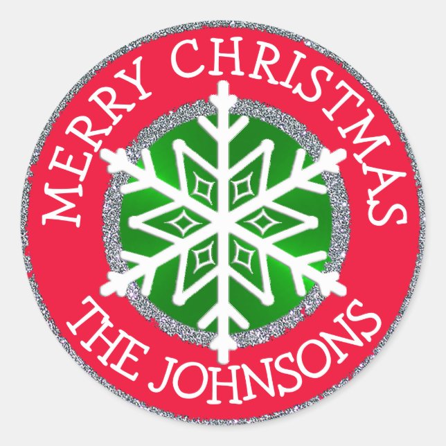 Merry Christmas, Snowflake Personalised Sticker (Front)