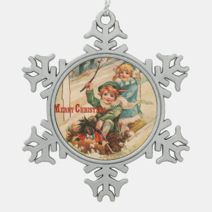 Merry Christmas Snowflake Pewter Christmas Ornament