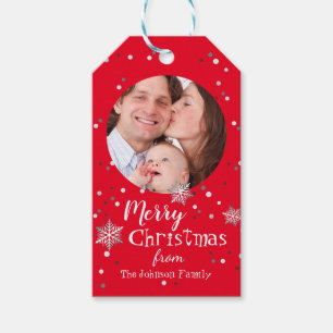 Merry Christmas Snowflake Photo and Name Gift Tags