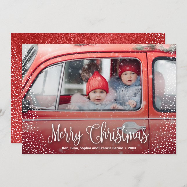 Merry Christmas Snowflake Photo Holiday Card (Front/Back)