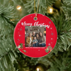 Merry Christmas Snowflake Photo Personal Family N Ceramic Tree Decoration