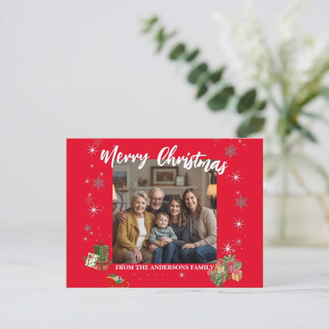 Merry Christmas Snowflake Photo Personal Family N Holiday Postcard (Standing Front)