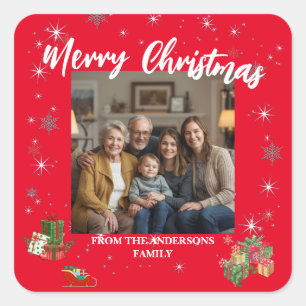 Merry Christmas Snowflake Photo Personal Family N Square Sticker