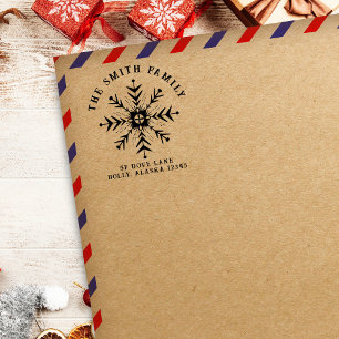 Merry Christmas Snowflake Return Address Rubber Stamp