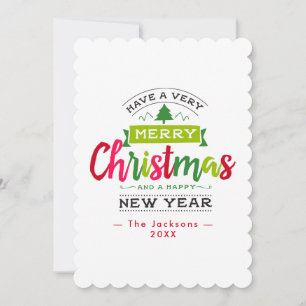Merry Christmas  Snowflake Ribbon Typography  Holiday Card